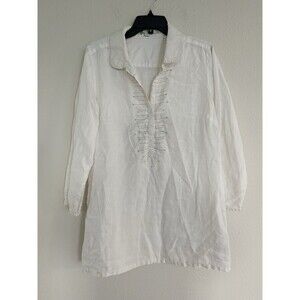 Boden Casual Classic White Linen Tunic Dress Top Silver Embroidered Size 10